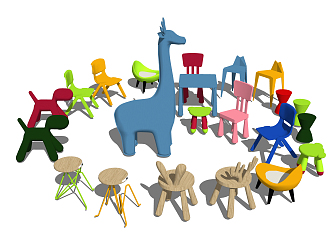 Modern children's chair children'stool toy combination 3d model