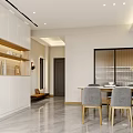 Modern Living and Dining Area Interior With White Cabinets TV Wall and Gray Sofa