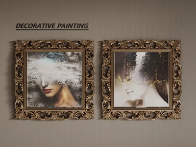 Decorative Portrait Paintings In Ornate Gold Frames For Home Wall Art 3d model