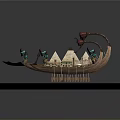 Dragon Headed Boats On Sandy Ground With Blue Structures And Sails 3d model