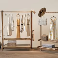 Wooden Clothes Racks With Various Clothes Hats Bags And Towels