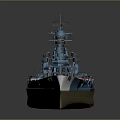 Blue Battleship Featuring Red and White Striped Hull and Multiple Main Turrets 3d model