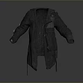 Dark Textured Long Sleeve Coat With Functional Pockets And Straps For Everyday Use