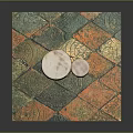 Traditional Ornate Decorative Hand Drums On Colorful Patterned Square Mat