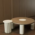 Modern Round Wooden Coffee Table With White Top And Matching Side Table 3d model