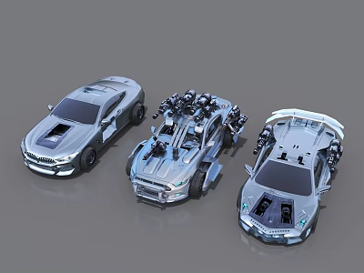Futuristic Concept Cars With Mechanical Components And Sleek Metallic Design 3d model