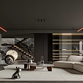 Modern Living Room Interior With Motorcycle Staircase And Art Decor