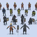 Multiple People Figurines With Different Colored Uniforms And Various Working Poses 3d model