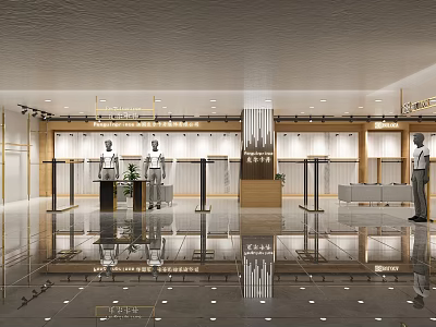 Modern Clothing Store Interior With Mannequins Fashion Outfits Bright Lighting And Reflective Flooring 3d model