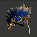 Traditional Blue And Gold Warrior Mage Figure With Headscarf Scimitar And Glowing Orb