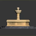 Light Colored Stone Fountain With Multi Tiered Structure Hexagonal Base And Green Circular Trim