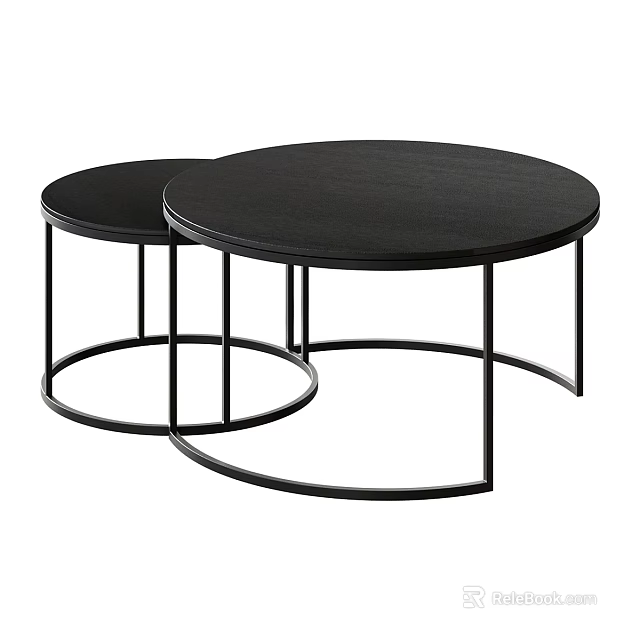 Two Black Round Coffee Tables With Sturdy Metal Frames And Modern Style 3d model