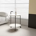 Round Side Table Two Tier Metal Frame White Top On Wheels By Sofa And Blinds 3d model