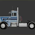 Blue Semi Truck Cab With Chrome Details Shiny Finish And Dual Exhaust Pipes