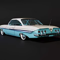 Classic Vintage Blue And White Car With Streamlined Body Chrome Accents And Wheels