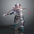 Game Movie Character In White Armor With Red Horns Holding Hammer And Red Ribbons