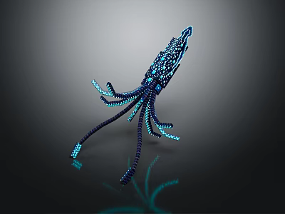 Intricate Glowing Blue Biological Sculpture With Extended Tentacles On Dark Background 3d model