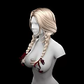 Long Blonde Double Braided Hair On Female Figure With Red Ribbons Decorating Chest