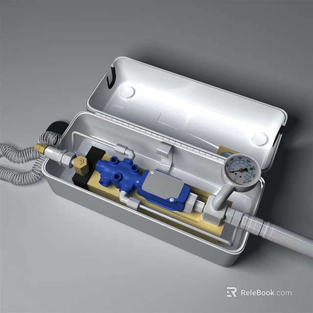 Durable Industrial Equipment With Metal Enclosure Blue Valve Pressure Gauge And Pipes 3d model 