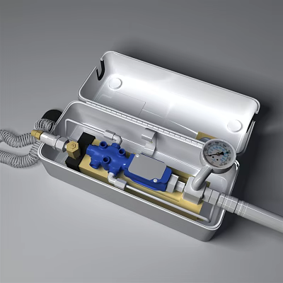Durable Industrial Equipment With Metal Enclosure Blue Valve Pressure Gauge And Pipes 3d model