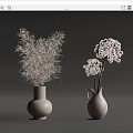 Modern Gray Ceramic Vases Round And Handle Design With Pampas Grass And White Flower Bouquets