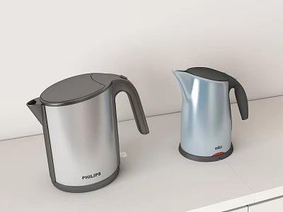 Modern Electric Kettles For Daily Use With Philips Silver Gray Design On White Countertop 3d model