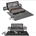 Modern Kids Bed With Soft Mattress Side Tables Plush Toys And Play Cart