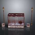 Red Glass Display Cabinet With Intricate Cutout Design White Marble Base Street Lamps Decorative Blocks