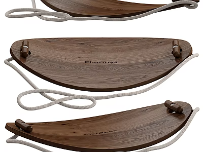 Wooden Swing Play Equipment With Rope Suspension And Curved Seat For Children 3d model