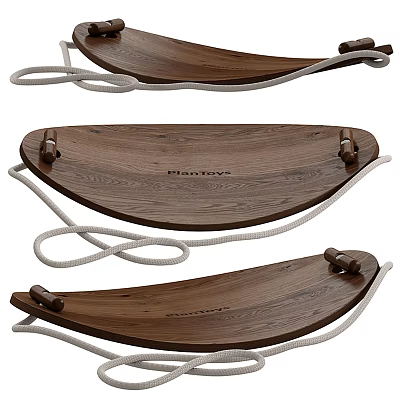 Wooden Swing Play Equipment With Rope Suspension And Curved Seat For Children 3d model