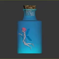 Blue Glass Bottle With Cork Stopper And Fairy Illustration Design
