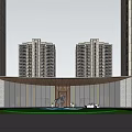 Modern High Rise Residential Buildings With Central Entrance Fountain Car And Green Landscape