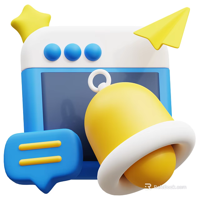 Colorful Decorative Ornament Set With Bell Phone And Message Icon 3d model 