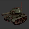 Military Tank With Long Cannon Metal Tracks And White Star Insignia