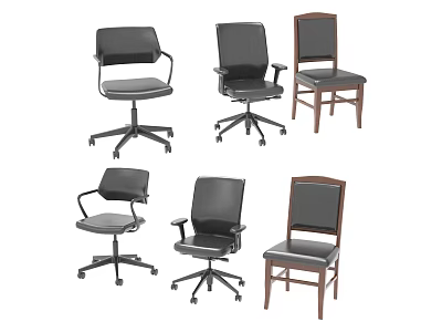 Modern Leisure Chairs with Black Upholstery Wooden Legs and Wheeled Bases 3d model