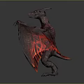 Red Dragon With Glowing Textured Wings Standing On Dark Gray Background Showing Reflection