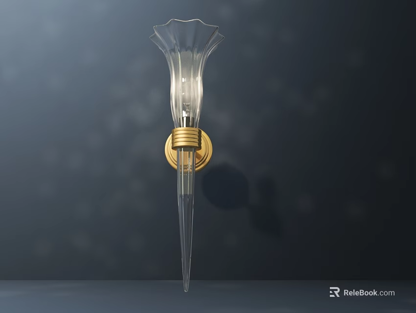 Modern Elegant Glass Flower Shaped Wall Sconce With Gold Base Interior Lighting Fixture 3d model 