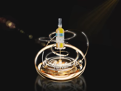 Luxurious Golden Decorative Ornament Set With Wine Bottle And Circular Design 3d model