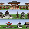 Japanese-style ancient architecture 3d model