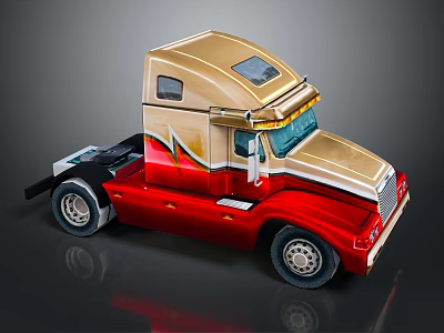 Golden And Red Modern Truck With Streamlined Cab And Shiny Exterior 3d model