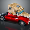 Golden And Red Modern Truck With Streamlined Cab And Shiny Exterior