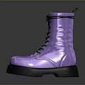 Fashionable Shiny Purple Leather Boots With Black Laces And Thick Soles