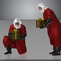 Facial Organs And White Hair Of Santa Claus Figures In Red Costumes Holding Gifts