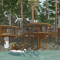 Wooden Circular Treehouse Guesthouse Over Water With Forest View And Balcony