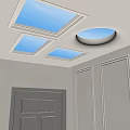Modern Interior Ceiling Design With Square And Round Skylights And White Walls 3d model