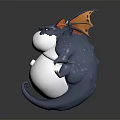 Chubby Cartoon Dragon Character 3D Model With Blue Body White Belly And Orange Wings