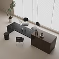Modern Interior Design With Black Marble Island Chairs Dark Cabinets Window Blinds And Plant