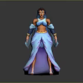 Woman 3D Model With Blue Flowing Dress Midriff Baring Top And Decorative Arm Bands