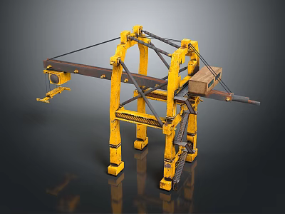 Yellow Heavy Duty Industrial Crane With Extended Boom And Cargo Lifting Structure 3d model