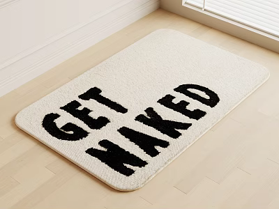 Square Cream Colored Rug With GET NAKED Text On Wooden Floor 3d model